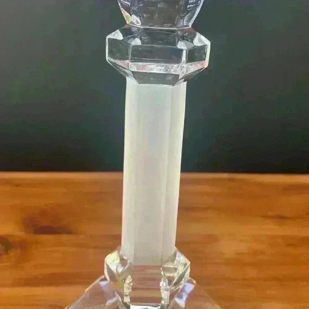 Clear And Frosted Crystal Candlestick/Candle Stick Holder Sudety Made In Poland